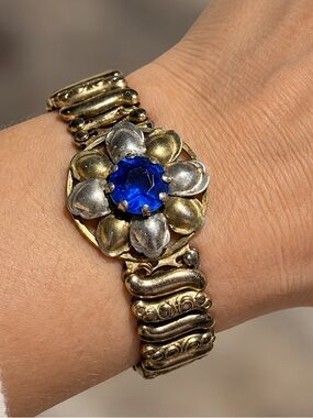 Art Deco Vintage Sweetheart Floral Bracelet Blue Stone From Co Star Sterling